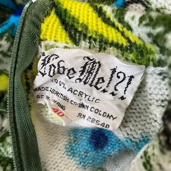 Love Me!?! Women's psychedelic floral print knit sweater vintage 60s 50s - Picture 4 of 4